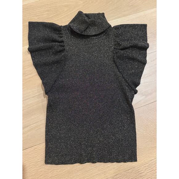 A.L.C. Minka Flutter Sleeve Sweater Black Gold Size XS $300 - Picture 2 of 5